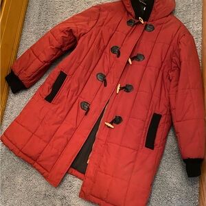 Red Quilted Toggle Coat